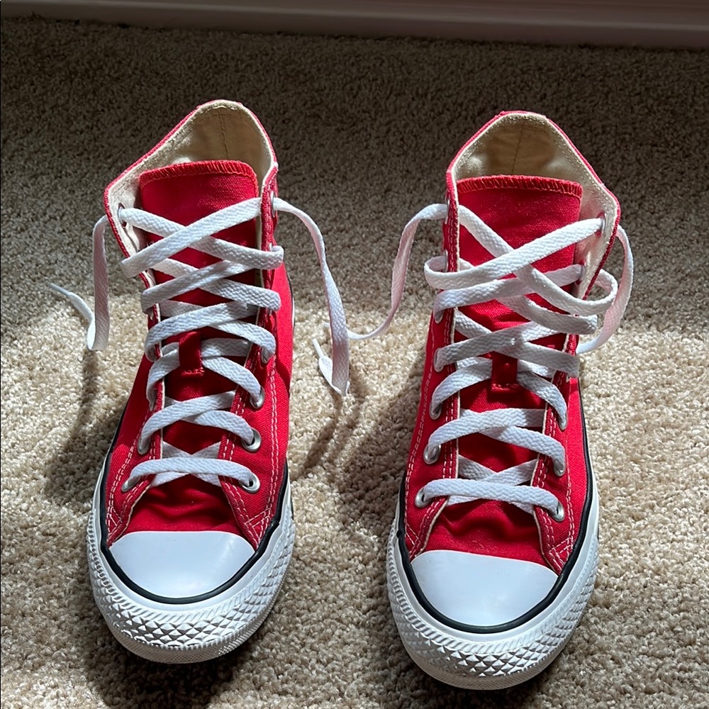 Converse Red and White Low-Top Sneakers with Rubber Toe Caps